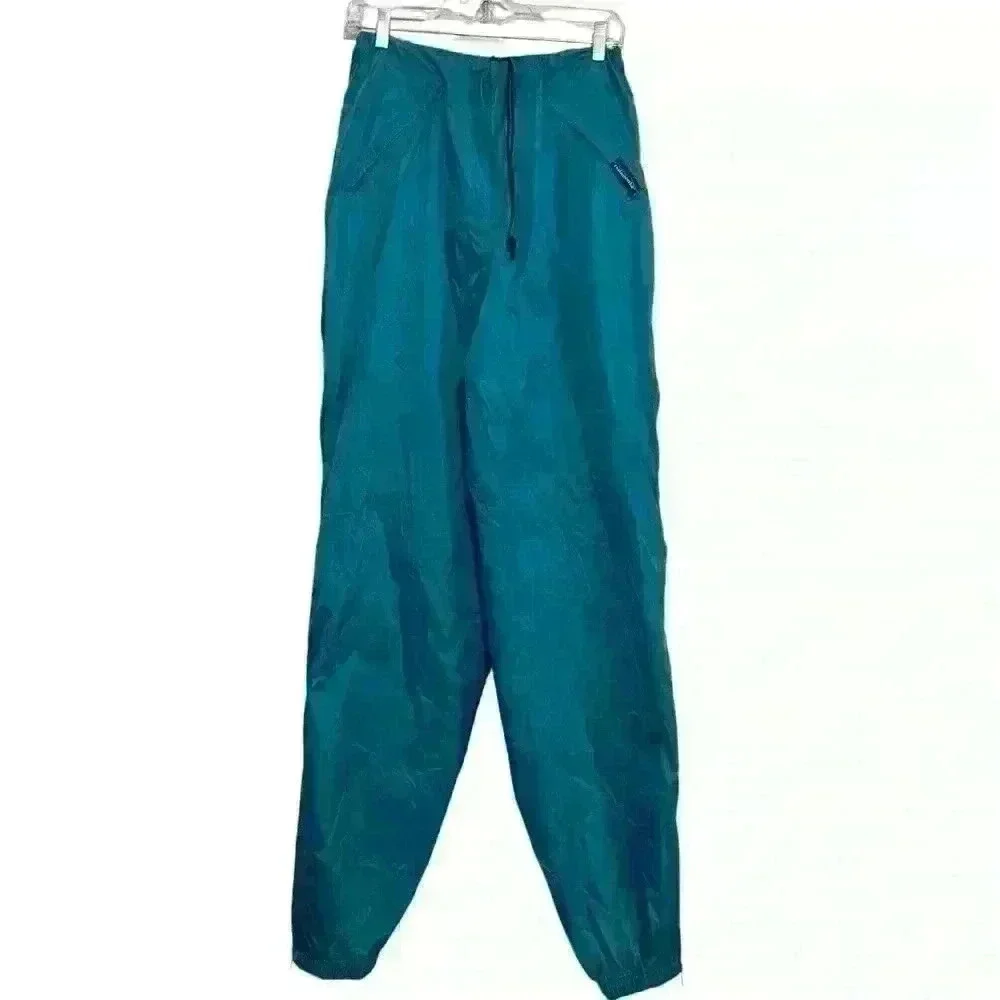 Patagonia Vintage Teal Nylon Hiking Windbreaker Ankle Zip Jogger Pants Large